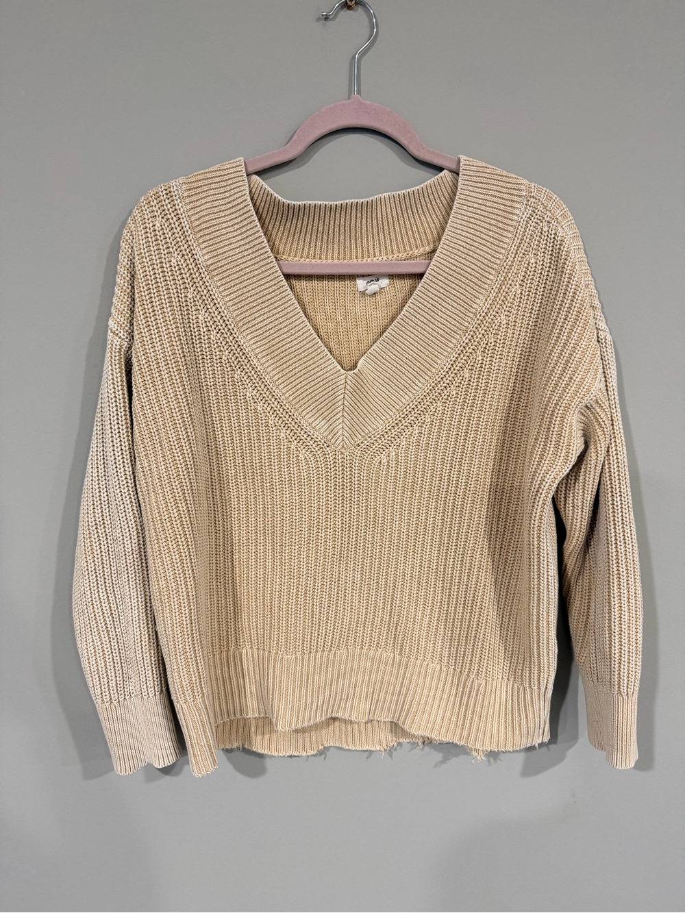 Aerie Oversized Women's V-Neck Chunky Knit Sweater - Cream Small (fits bigger)